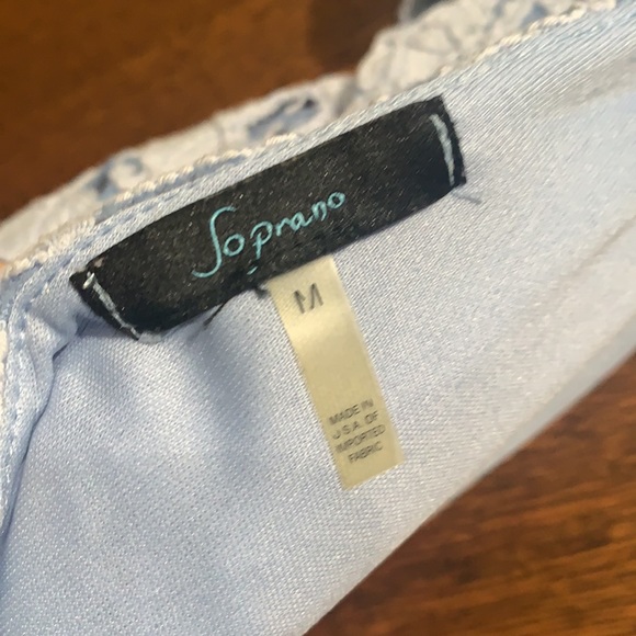 Soprano | Nordstrom Pale Blue Lace Ruffle Neckline Midi Faux Wrap Medium Dress - Picture 6 of 7